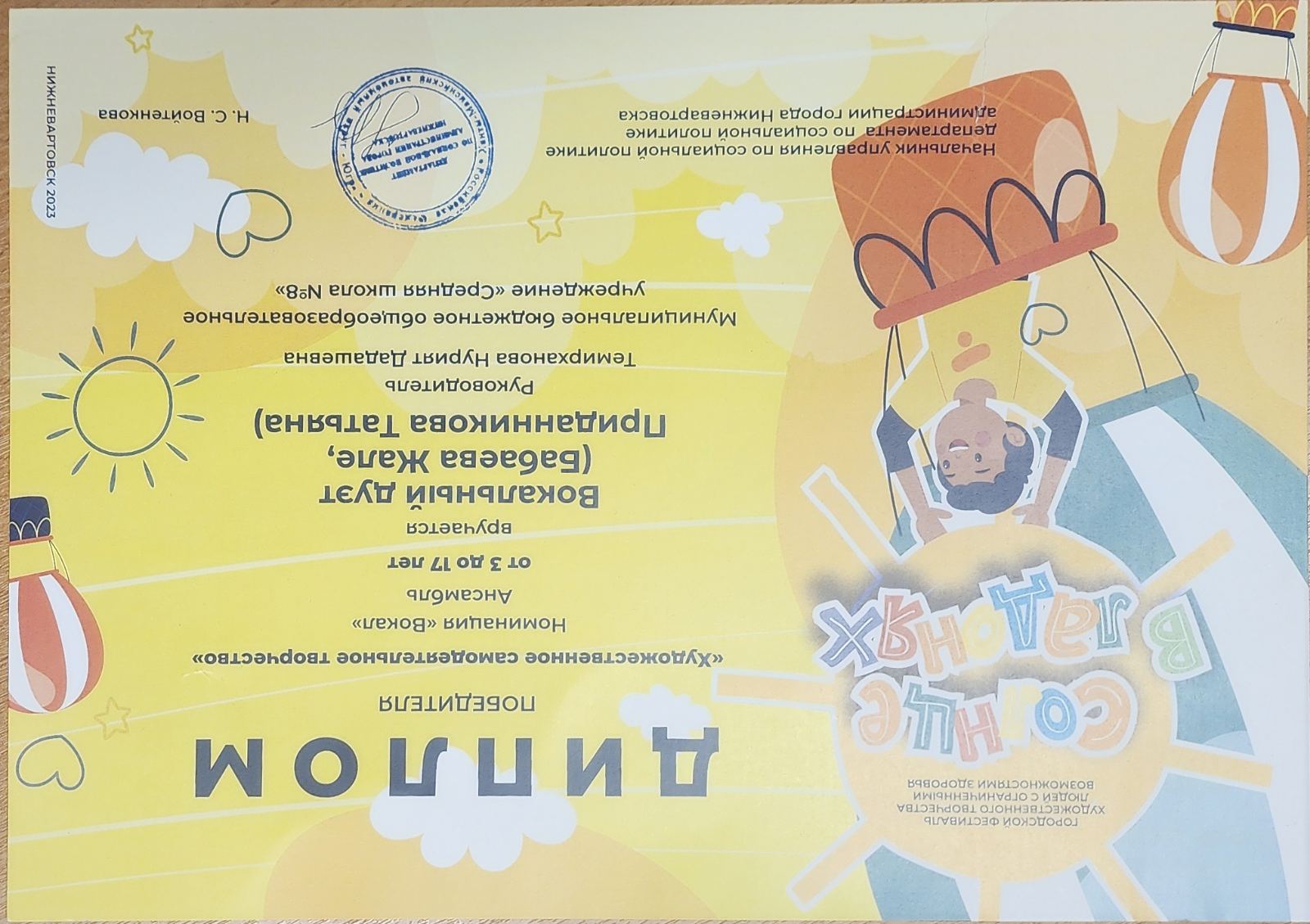 Вокальный дуэт Диплом победителя городского фестиваля художественного творчества людей с ОВЗ